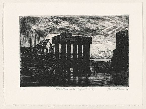 Artist: b'AMOR, Rick' | Title: b'Structure with Japan trails.' | Date: 1995 | Technique: b'etching, printed in black ink, from one plate'