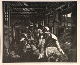 Artist: b'Fasken, Myrtle.' | Title: b'The woolshed.' | Date: (1929) | Technique: b'wood-engraving, printed in black ink, from one block' | Copyright: b'\xc2\xa9 The Estate of Myrtle Fasken'