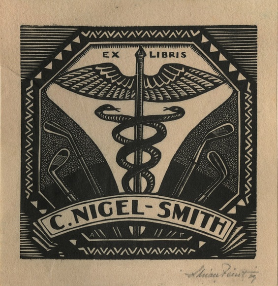 Artist: b'FEINT, Adrian' | Title: b'Bookplate: C Nigel-Smith.' | Date: (1929) | Technique: b'wood-engraving, printed in black ink, from one block' | Copyright: b'Courtesy the Estate of Adrian Feint'