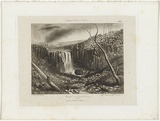 Title: Waterfall over basalt columns, Noer, 30 miles NNW from Melbourne. | Date: 1855-56 | Technique: etching, aquatint and lavis, printed in black ink, from one copper plate