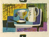 Artist: b'Hood, Kenneth.' | Title: b'Still life' | Date: 1953 | Technique: b'iinocut, printed in colour, from multiple blocks'