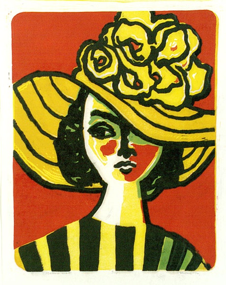 Artist: b'Rigby, John.' | Title: b'Yellow hat' | Date: 1974 | Technique: b'linocut, printed in colour, from five blocks' | Copyright: b'This work appears on screen courtesy of the artist, John T. Rigby'