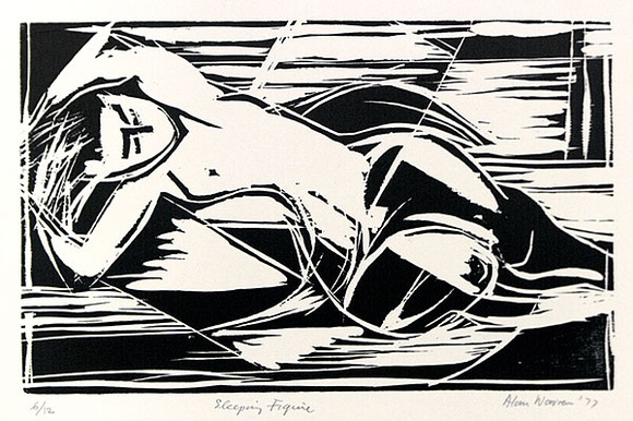 Artist: b'WARREN, Alan' | Title: b'Sleeping figure' | Date: 1977 | Technique: b'linocut, printed in black ink, from one block'