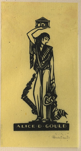 Artist: FEINT, Adrian | Title: Bookplate: Alice D Gould. | Date: (1933) | Technique: wood-engraving, printed in black ink, from one block | Copyright: Courtesy the Estate of Adrian Feint