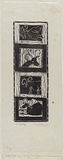 Artist: b'WALKER, Murray' | Title: b'Four vignettes of goats and dogs.' | Date: 1964 | Technique: b'woodcut, printed in black ink, from one block'