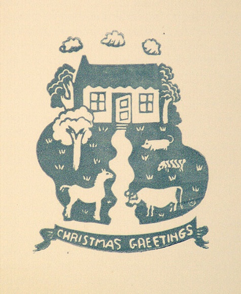 Artist: b'OGILVIE, Helen' | Title: b'Greeting card: Christmas' | Technique: b'linocut, printed in blue ink, from one block'