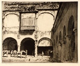 Artist: LINDSAY, Lionel | Title: The Moorish market, Granada | Date: 1926 | Technique: drypoint, printed in brown ink, from one plate | Copyright: Courtesy of the National Library of Australia