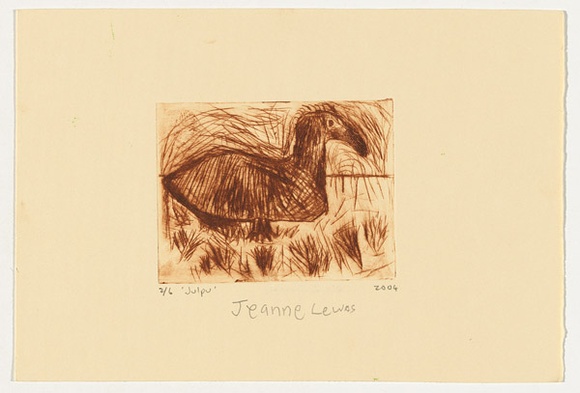 Artist: b'Lewis, Jeannie.' | Title: b'Julpu' | Date: 2004 | Technique: b'drypoint etching, printed in brown ink, from one perspex plate'