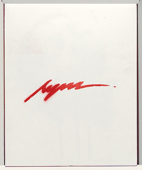 Title: b'Derailed' | Date: 2003 | Technique: b'stencil, printed with red aerosol paint, from one stencil'