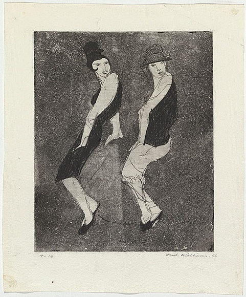 Artist: b'WILLIAMS, Fred' | Title: b'The boy friend.' | Date: 1955-56 | Technique: b'etching, aquatint, engraving and drypoint, printed in black ink, from one copper plate' | Copyright: b'\xc2\xa9 Fred Williams Estate'