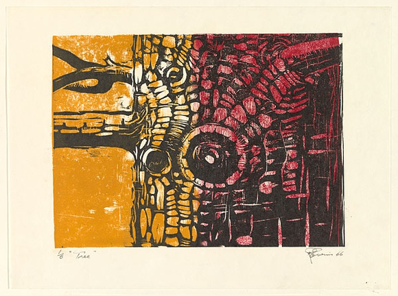 Artist: b'EWINS, Rod' | Title: b'Tree.' | Date: 1966 | Technique: b'relief print, printed in colour, from multiple vynal blocks'