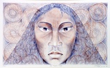 Artist: b'KAHUKIWA, Robyn' | Title: b'My Tapu head' | Date: 1990 | Technique: b'lithograph, printed in colour, from multiple stones'