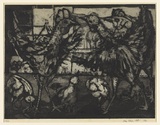 Artist: b'Kluge-Pott, Hertha.' | Title: b'Roosters.' | Date: 1961 | Technique: b'etching and aquatint, printed in black ink, from one plate'