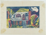 Artist: Cilento, Margaret. | Title: Brisbane House | Date: 1953 | Technique: linocut, printed in colour, from multiple blocks
