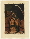 Artist: b'HANRAHAN, Barbara' | Title: b'Pin-up' | Date: 1964 | Technique: b'woodcut, printed in colour, from four blocks'