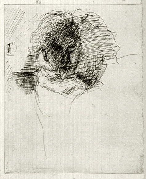 Artist: b'BOYD, Arthur' | Title: b'(Portrait head in cross hatching).' | Date: c.1968 | Technique: b'etching, printed in black ink, from one plate' | Copyright: b'Reproduced with permission of Bundanon Trust'