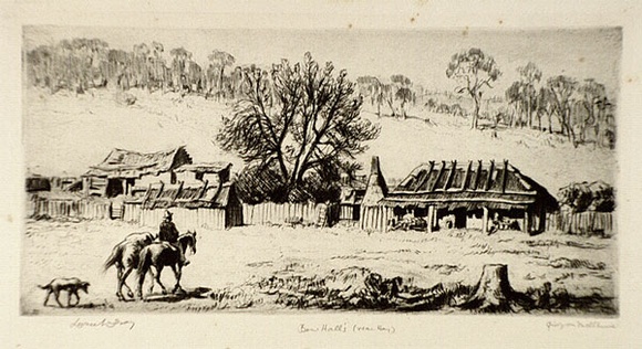 Artist: b'LINDSAY, Lionel' | Title: bBen Hall's, Binalong; The Bushrangers house, Binalong | Date: 1925 | Technique: b'drypoint, printed in black ink, from one plate' | Copyright: b'Courtesy of the National Library of Australia'