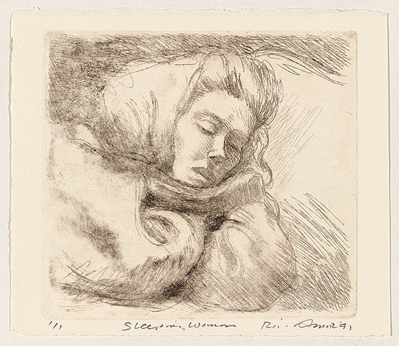 Artist: b'AMOR, Rick' | Title: b'Sleeping woman.' | Date: 1995 | Technique: b'etching, printed in black ink, from one plate'