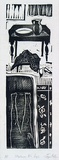 Artist: b'Allen, Joyce.' | Title: bMadame B's legs. | Date: 1970 | Technique: b'linocut, printed in black ink, from one block'