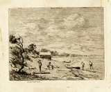 Artist: Farmer, John. | Title: The beach at Frankston. | Date: 1962 | Technique: etching, printed in brown ink with plate-tone, from one plate