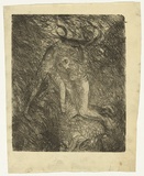 Artist: b'BOYD, Arthur' | Title: b'Kneeling nude with beast II.' | Date: (1962-63) | Technique: b'etching and aquatint, printed in black ink, from one plate' | Copyright: b'Reproduced with permission of Bundanon Trust'