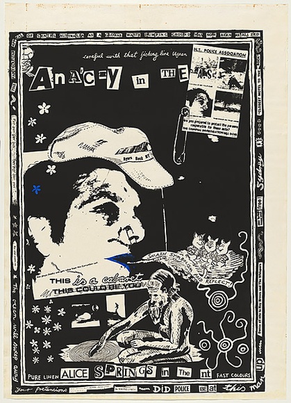 Artist: b'WORSTEAD, Paul' | Title: b'Anarchy in the NT.' | Date: 1977 | Technique: b'screenprint, printed in black ink, from one stencil' | Copyright: b'This work appears on screen courtesy of the artist'