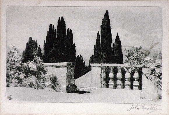 Artist: b'Mather, John.' | Title: b'The terrace' | Date: 1910 | Technique: b'etching, printed in green ink with plate-tone, from one plate'