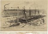 Artist: b'GILL, S.T.' | Title: b'Dry Dock, Balmain.' | Date: 1856 | Technique: b'lithograph, printed in black ink, from one stone'