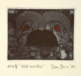 Artist: Bowen, Dean. | Title: Wall and roses | Date: 1989 | Technique: etching, printed in blue ink, from one plate