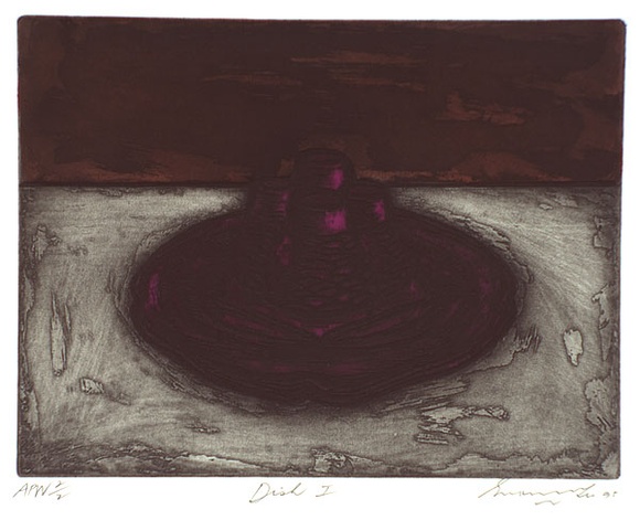 Artist: b'Lee, Graeme.' | Title: b'Dish I' | Date: 1995, September | Technique: b'etching, printed in black ink, from one plate; hand-coloured'