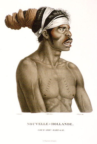 Title: b'Nouvelle Hollande. Cour-Rou-Bari-Gal' | Date: 1807 | Technique: b'engraving, printed in black ink, from one copper plate; hand-coloured'