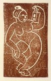 Artist: Stephen, Clive. | Title: (Nude with lantern) | Date: c.1950 | Technique: linocut, printed in red-brown ink, from one block