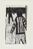 Artist: b'MADDOCK, Bea' | Title: b'Beach children.' | Date: 1964 | Technique: b'woodcut, printed in black ink, from one block'