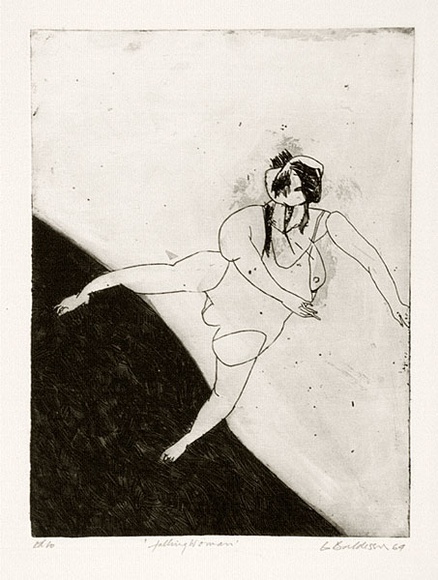 Artist: b'BALDESSIN, George' | Title: b'Falling woman.' | Date: 1964 | Technique: b'etching and aquatint, printed in black ink, from one plate'