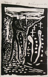 Artist: ROSENGRAVE, Harry | Title: Totems | Date: 1953 | Technique: linocut, printed in black ink from one block