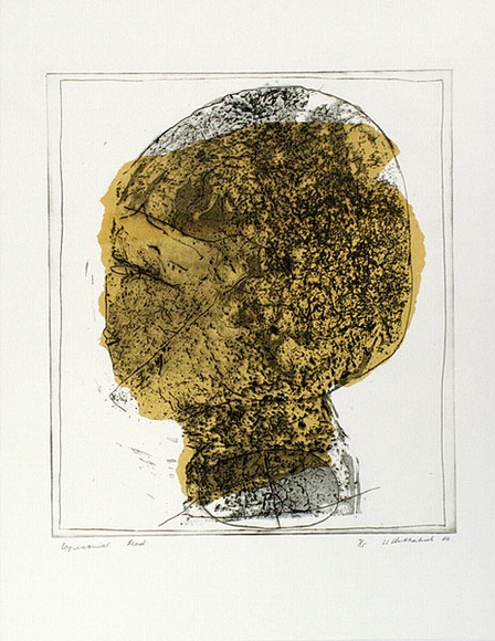 Artist: b'Clutterbuck, Jock.' | Title: b'Capriconical head.' | Date: 1966 | Technique: b'etching and aquatint, printed in colour, from multiple plates'