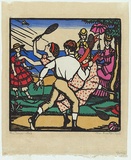 Artist: b'Proctor, Thea.' | Title: b'The game' | Date: 1926 | Technique: b'woodcut, printed in black ink, from one block; hand-coloured' | Copyright: b'\xc2\xa9 Art Gallery of New South Wales'