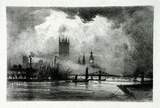 Artist: b'FULLWOOD, A.H.' | Title: b'Houses of Parliament, London.' | Date: 1907 | Technique: b'lithograph, printed in blue ink, from one stone'