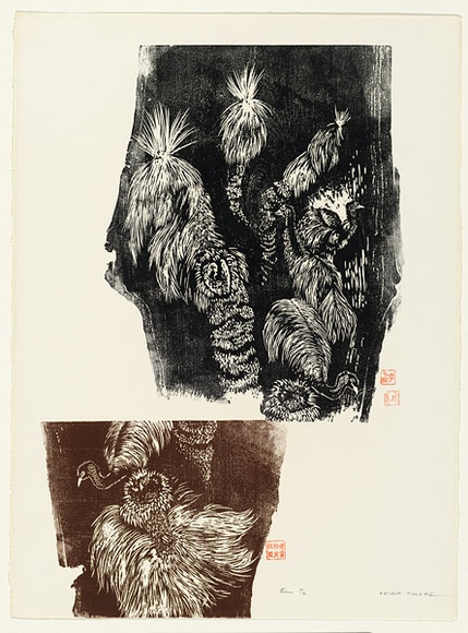 Artist: b'Thorpe, Lesbia.' | Title: b'Emu' | Date: 1984 | Technique: b'woodcut, printed in colour, from two blocks'