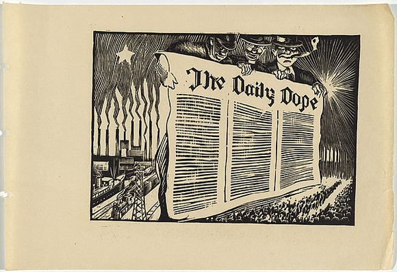 Artist: b'UNKNOWN, WORKER ARTISTS, SYDNEY, NSW' | Title: b'Not titled (the daily dope).' | Date: 1933 | Technique: b'linocut, printed in black ink, from one block'