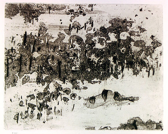 Artist: b'WILLIAMS, Fred' | Title: b'You Yangs pond' | Date: 1963-64 | Technique: b'etching, aquatint, engraving and drypoint, printed in sepia ink, from one copper plate' | Copyright: b'\xc2\xa9 Fred Williams Estate'