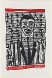 Artist: b'HANRAHAN, Barbara' | Title: b'All American boy' | Date: 1975 | Technique: b'linocut, printed in black ink from three blocks'