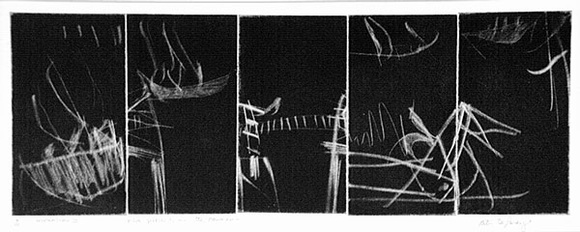 Artist: b'De Lorenzo, Peter.' | Title: b'Novocastro III: Five pieces from the panorama.' | Date: 1984 | Technique: b'etching and aquatint on 5 separate plates in sequence'
