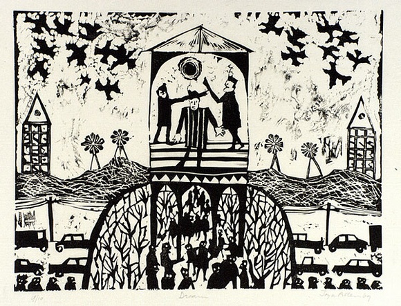 Artist: b'Allen, Joyce.' | Title: b'Dream.' | Date: 1969 | Technique: b'linocut, printed in black ink, from one block'