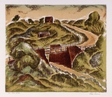 Artist: Sumner, Alan. | Title: Red brick bridge | Date: 1948 | Technique: screenprint, printed in colour, from nine stencils