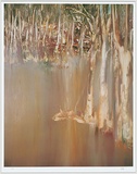 Artist: Nolan, Sidney. | Title: (Trees by a reddish/brown river). | Date: 1981 | Technique: photo-offset lithogaph, printed in colour