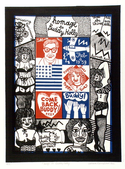 Artist: b'HANRAHAN, Barbara' | Title: b'Homage to Buddy Holly' | Date: 1966 | Technique: b'lithograph, printed in colour, from three plates'