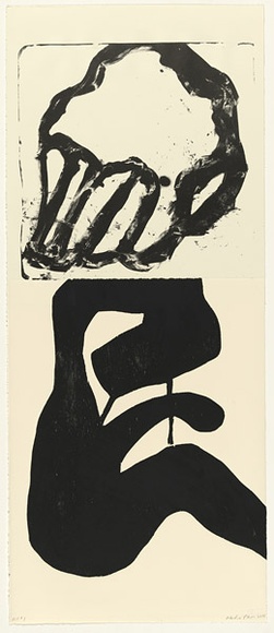 Artist: b'PARR, Mike' | Title: b'not titled.' | Date: 2001 | Technique: b'lithograph, printed in black ink, from one stone; woodcut, printed in black ink, from one block'