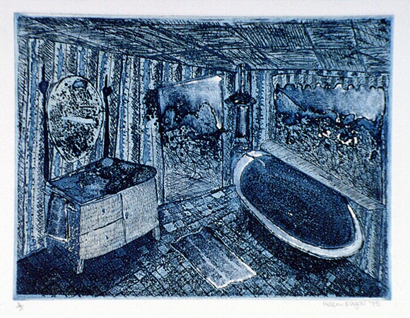 Artist: b'Eager, Helen.' | Title: b'Blue bath.' | Date: 1975 | Technique: b'etching and aquatint, printed in blue ink, from one plate'