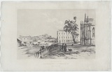 Artist: Thomas, Edmund. | Title: Junction of Elizabeth and Lonsdale Sts. | Date: c.1853 | Technique: lithograph, printed in colour, from two stones; black ink and light creamy grey tint stone